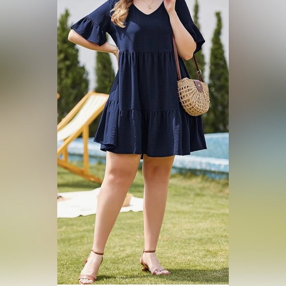 IN'VOLAND Plus Size  Dress Ruffle Babydoll Dresses V Neck Flowy Swing Dress 22W - Picture 13 of 13